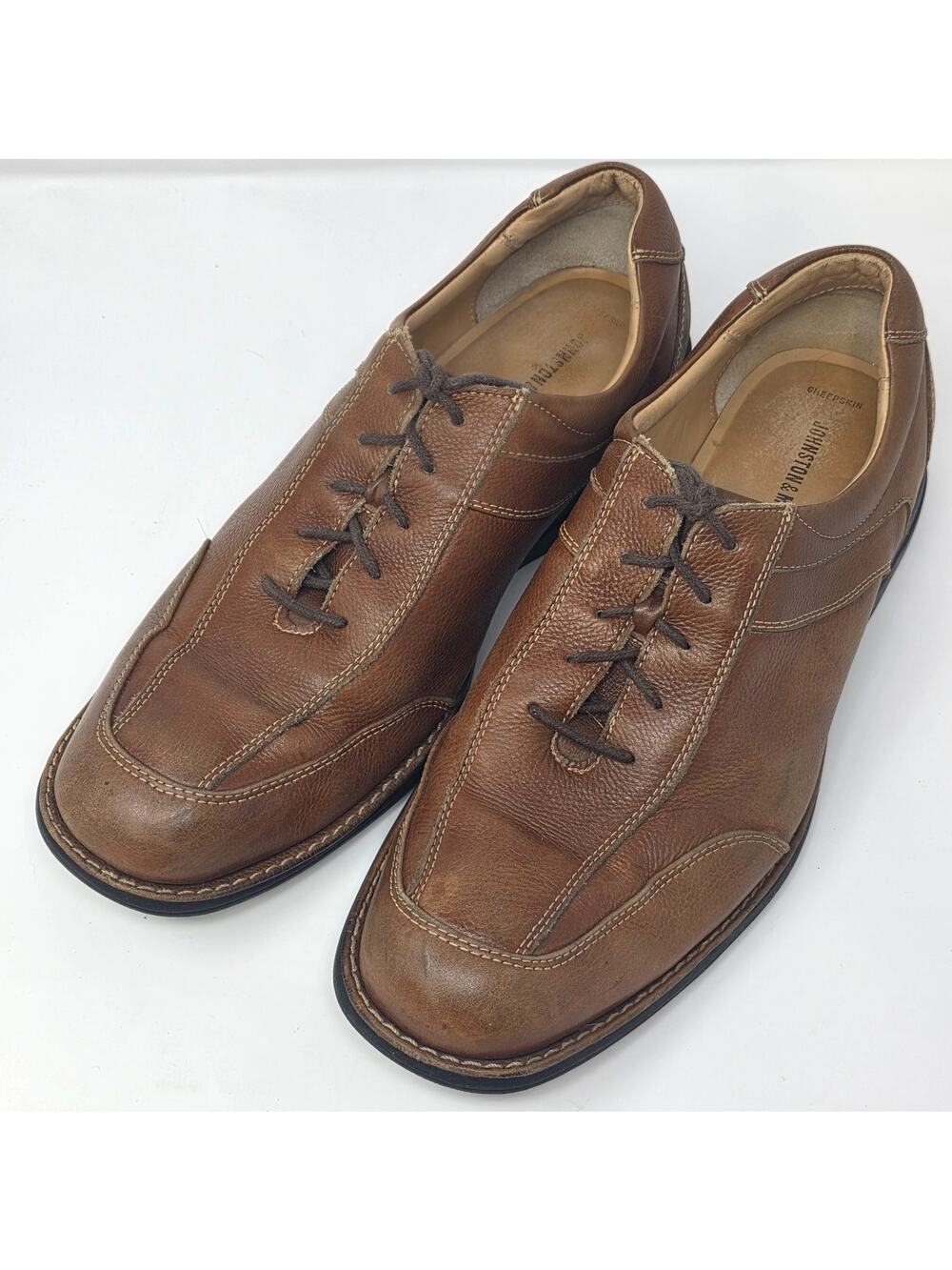 Johnston & Murphy Shuler Bicycle Toe Leather Oxford Brown Mens 13M BRAZIL